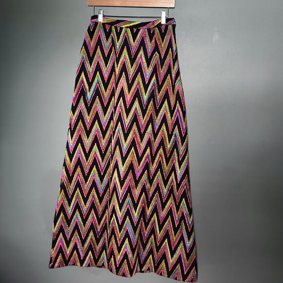 Malbe Original skirt size 12 long rainbow wool chevron 60s tall metallic vintage - Picture 2 of 13